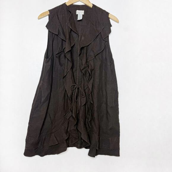 MOSAIC Black Linen Ruffle Vest - Picture 1 of 3